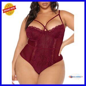 Plus Size Eyelash Lace Bodysuit Snap Crotch Sexy Lingerie Club Outfit